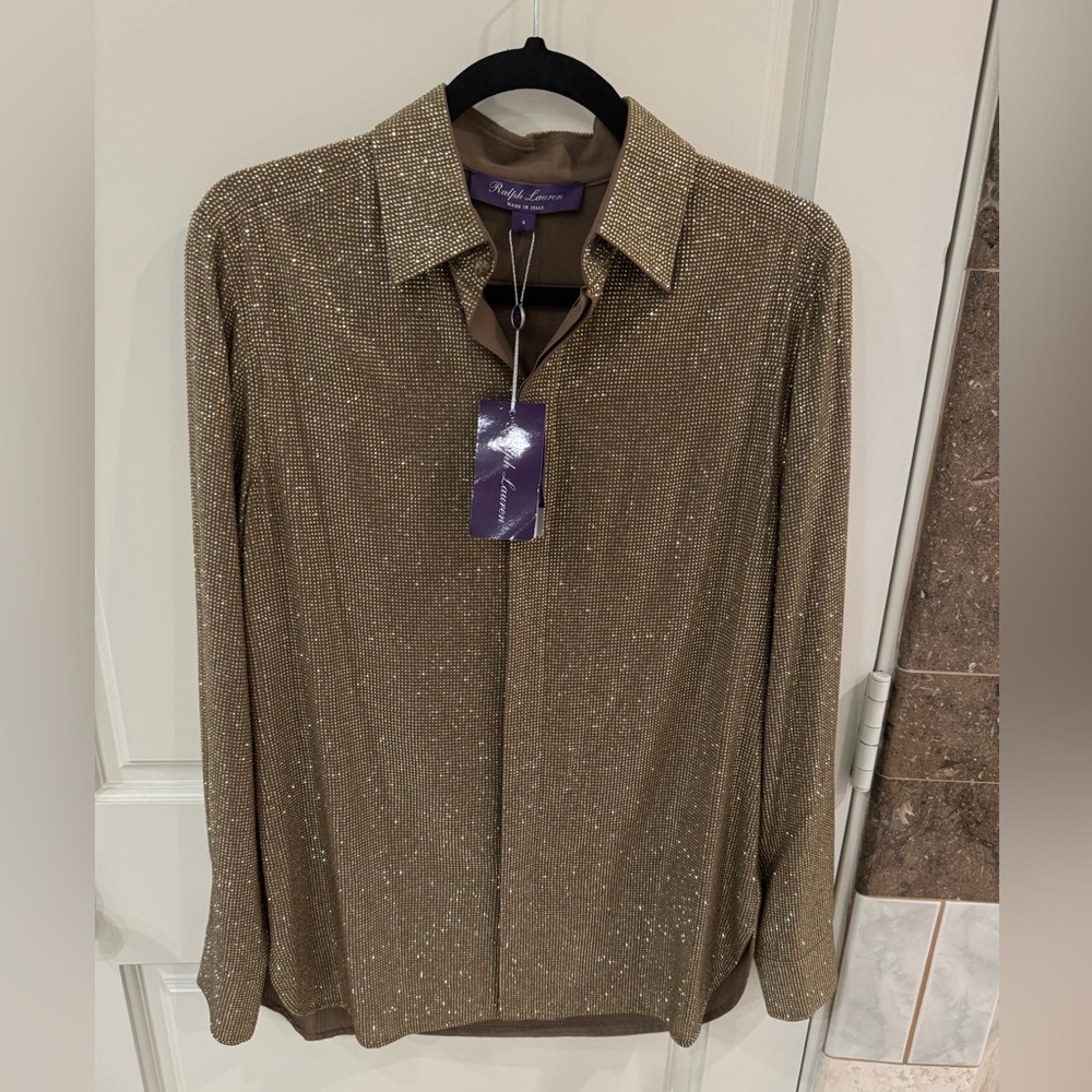 Ralph Lauren Collection Adrien Relaxed Fit crystal embellished silk blouse 4 NWT